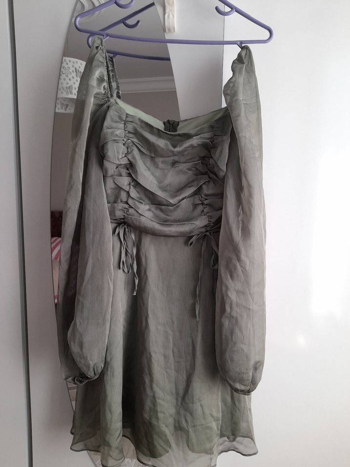 yeşil Drapeli kısa Kadın Abiye Elbise - Görsel 4