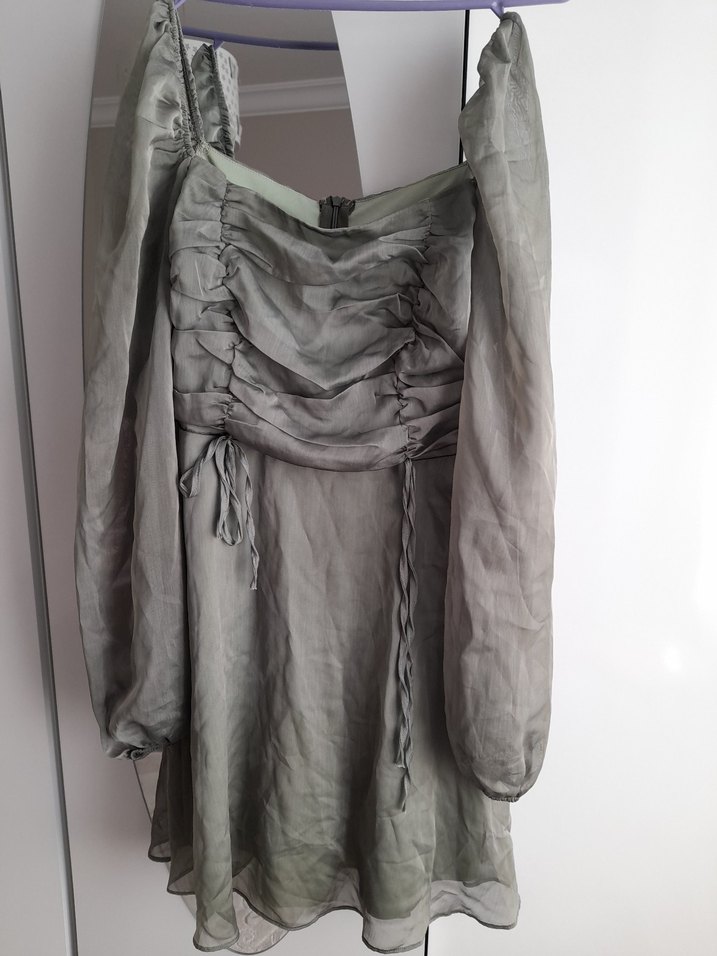 yeşil Drapeli kısa Kadın Abiye Elbise - Görsel 2