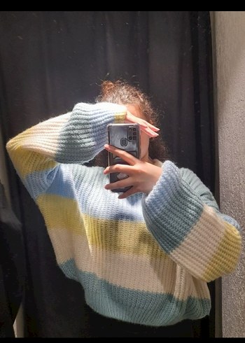 Kadın Renkli Oversize Örgü Kazak