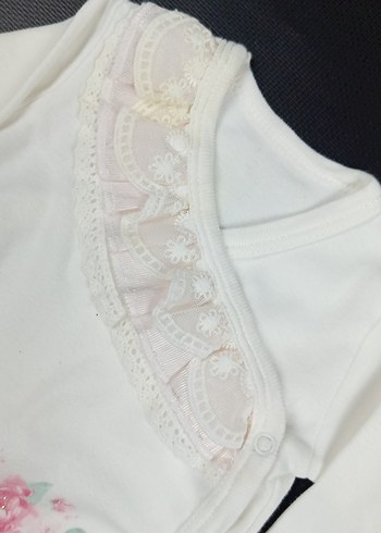 Beyaz Dantel Detaylı Uzun Kollu Bebek Body - Görsel 2