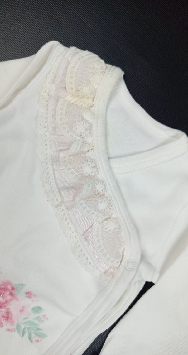 Beyaz Dantel Detaylı Uzun Kollu Bebek Body - Görsel 2