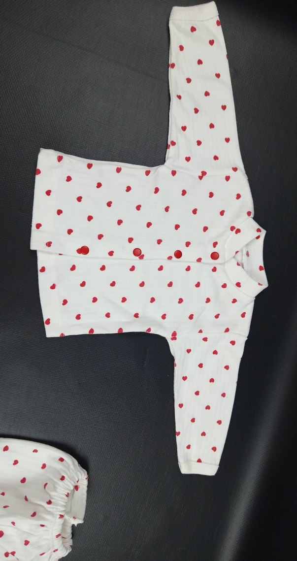 Kalp Desenli Beyaz Bebek Takımı 3-6ay - Görsel 2