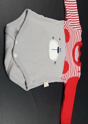 Uzun Kollu Bebek Çıtçıtlı Body Gri ve Kırmızı - Görsel 2
