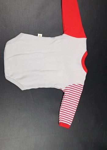 Uzun Kollu Bebek Çıtçıtlı Body Gri ve Kırmızı - Görsel 3
