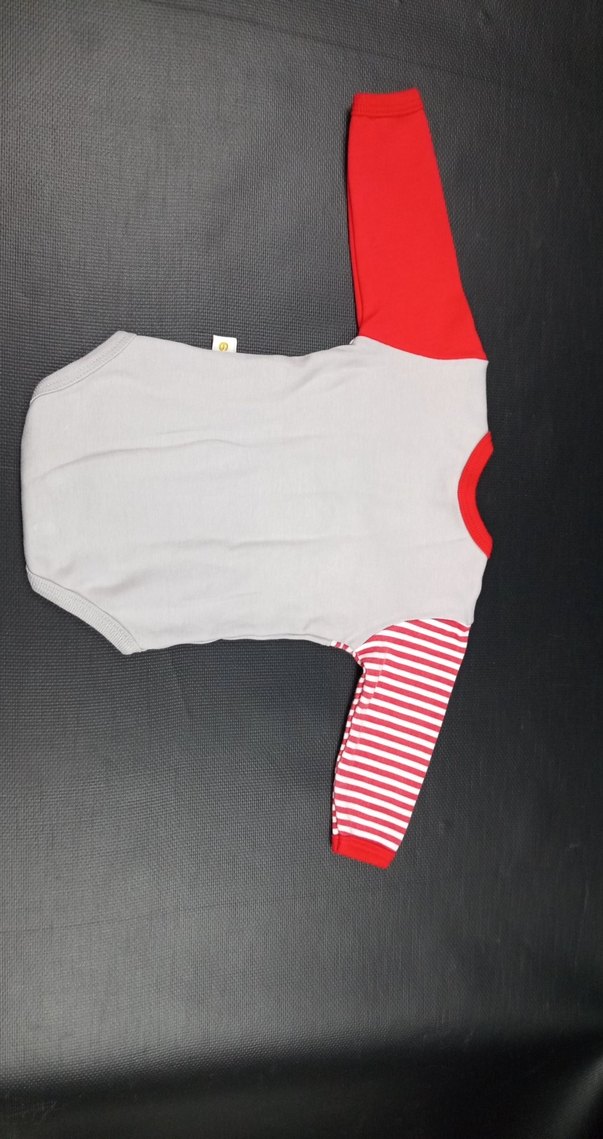 Uzun Kollu Bebek Çıtçıtlı Body Gri ve Kırmızı - Görsel 3