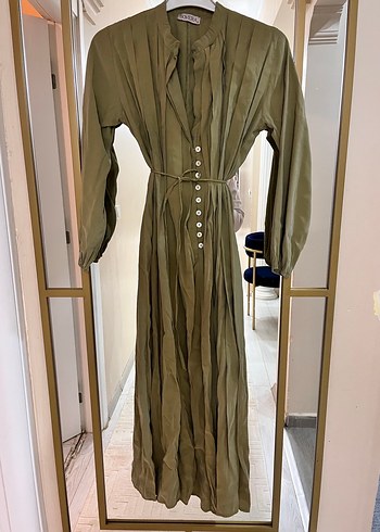 Salaş Kesim Haki Uzun Elbise - Görsel 3