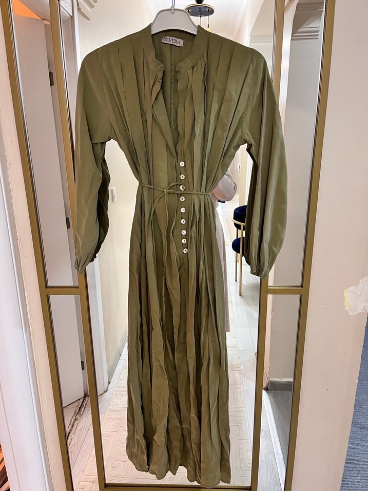 Salaş Kesim Haki Uzun Elbise - Görsel 4