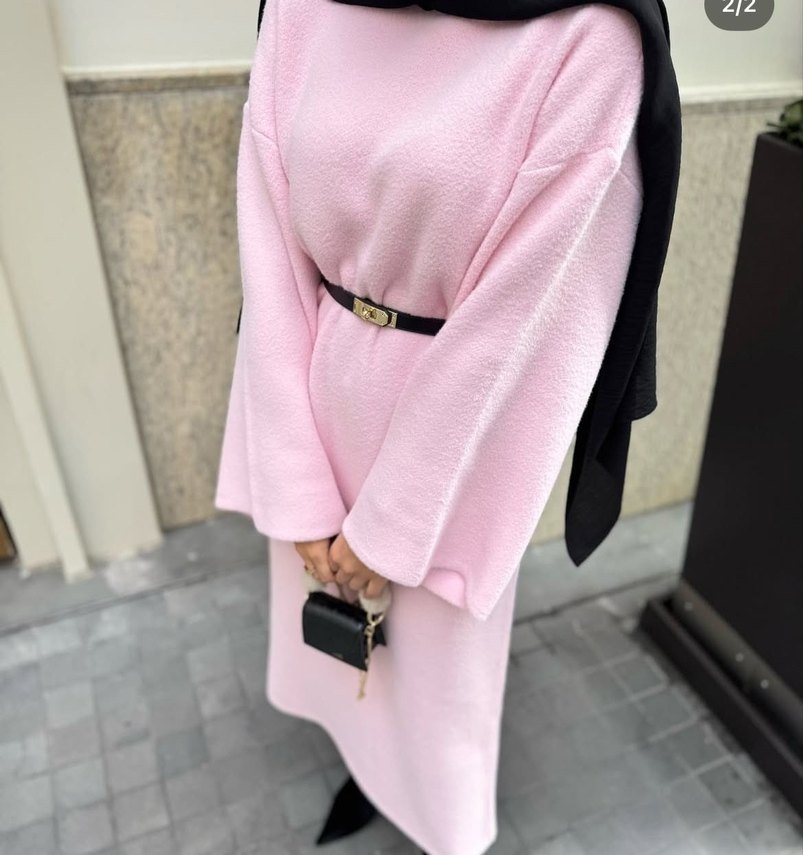 Pembe Kemerli Uzun Kollu Uzun Elbise - Görsel 2