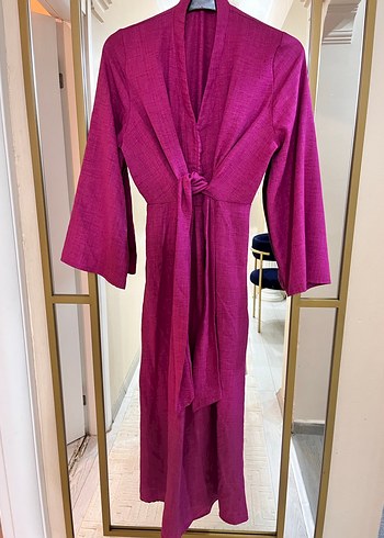 Bordo Uzun Kollu Bohem Kadın Elbıse - Görsel 2