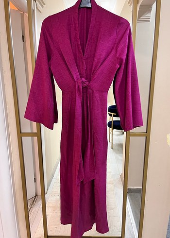 Bordo Uzun Kollu Bohem Kadın Elbıse - Görsel 4