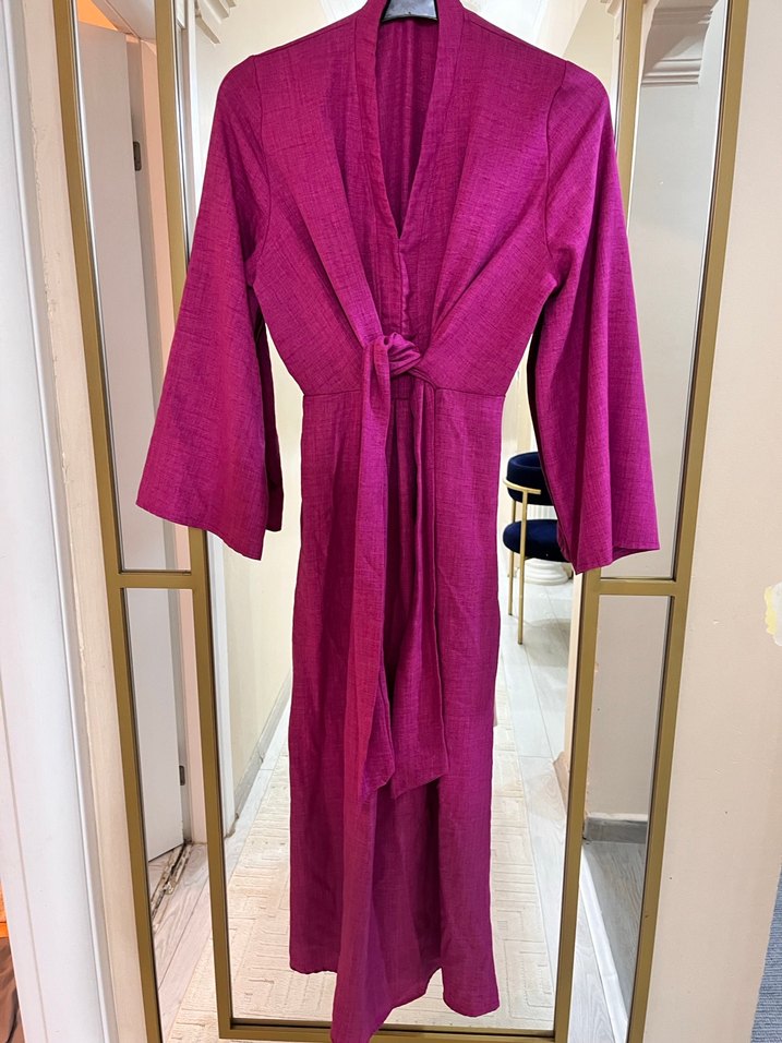 Bordo Uzun Kollu Bohem Kadın Elbıse - Görsel 2