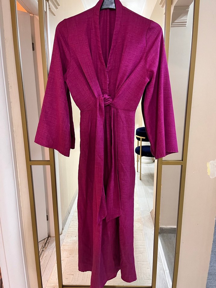 Bordo Uzun Kollu Bohem Kadın Elbıse - Görsel 4