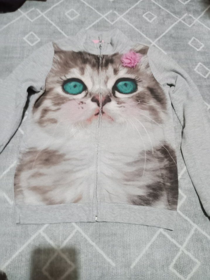 Gri Kedi Desenli fermuarlı hirka - Görsel 2