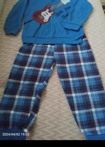 Erkek Çocuk Uzun Kollu Mavi Pijama Takımı