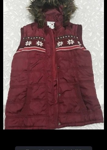 Bordo Kürklü Nakışlı Kadın Yelek - Görsel 2