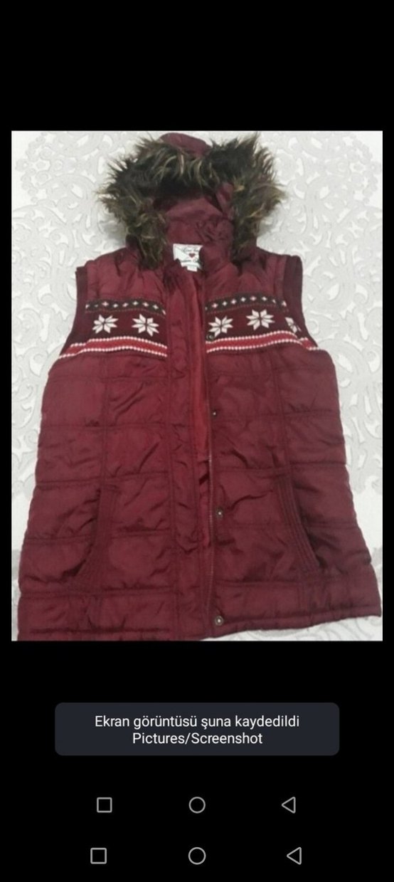 Bordo Kürklü Nakışlı Kadın Yelek - Görsel 2