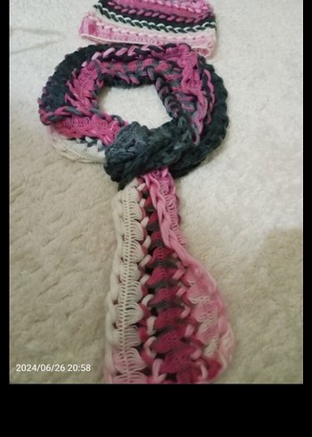 Çocuk Bohem Örgü Atkı ve Bere Seti - Görsel 2