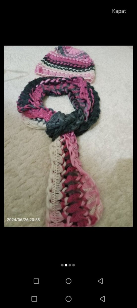 Çocuk Bohem Örgü Atkı ve Bere Seti - Görsel 2