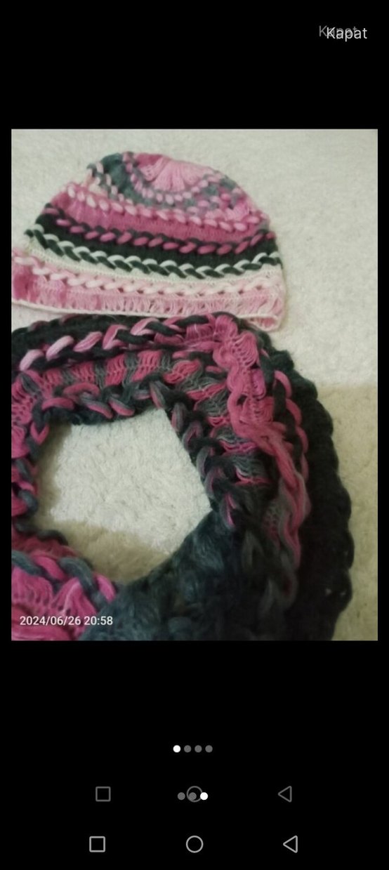 Çocuk Bohem Örgü Atkı ve Bere Seti - Görsel 3