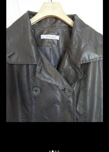 Düğmeli Kahverengi Deri Kadın Trençkot - Görsel 2