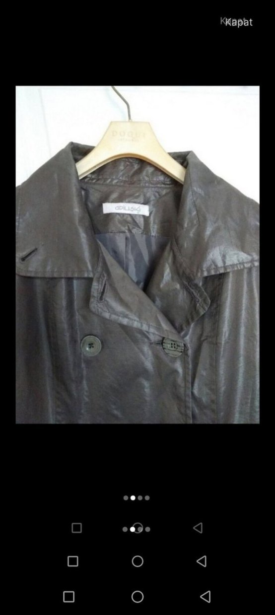 Düğmeli Kahverengi Deri Kadın Trençkot - Görsel 2