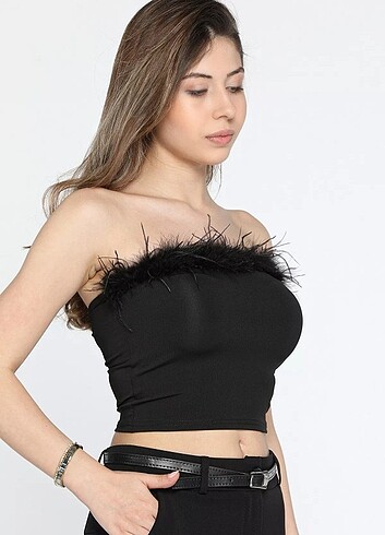 Onü tüylü straplez crop