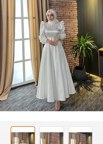 Uzun Kollu Beyaz Vintage Saten Elbise