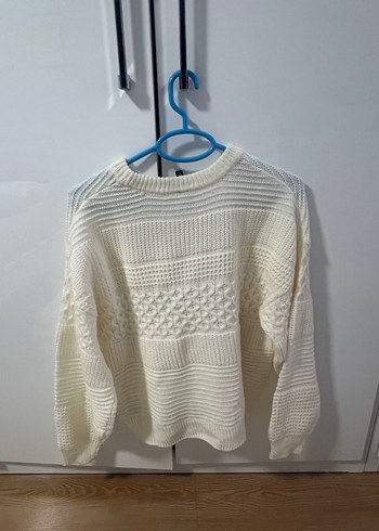 H&M Kadın Beyaz Örgü Salaş Kazak - Görsel 2