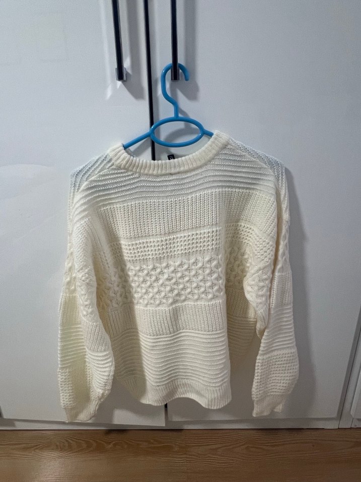 H&M Kadın Beyaz Örgü Salaş Kazak - Görsel 2