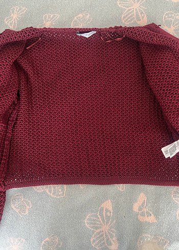 Bordo Örgü Hırka - Görsel 6