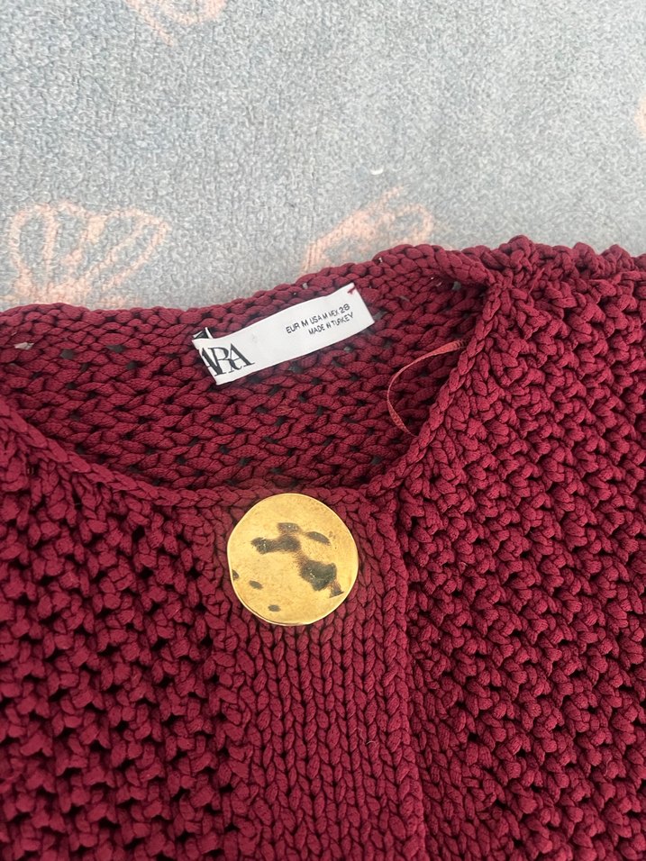 Bordo Örgü Hırka - Görsel 4