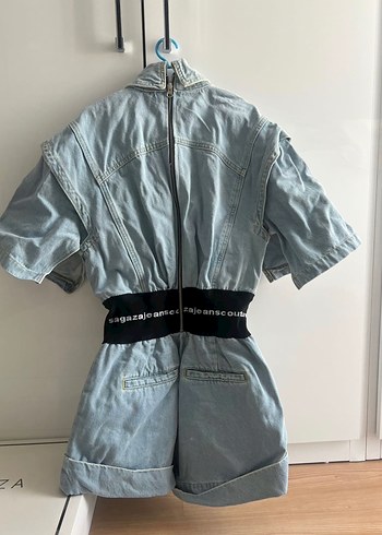 Sagaza Mavi Kemerli Kısa Kot Tulum - Görsel 3