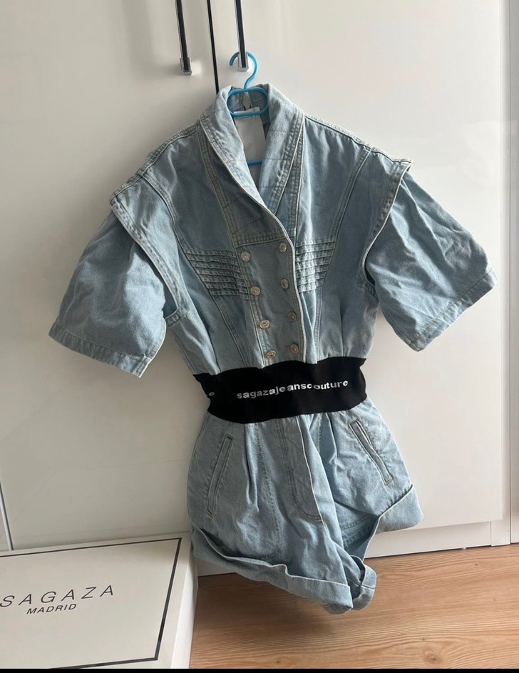 Sagaza Mavi Kemerli Kısa Kot Tulum - Görsel 2