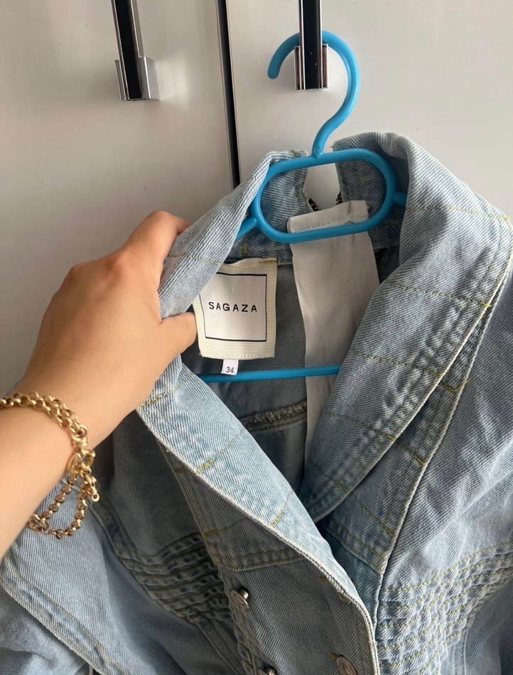 Sagaza Mavi Kemerli Kısa Kot Tulum - Görsel 4