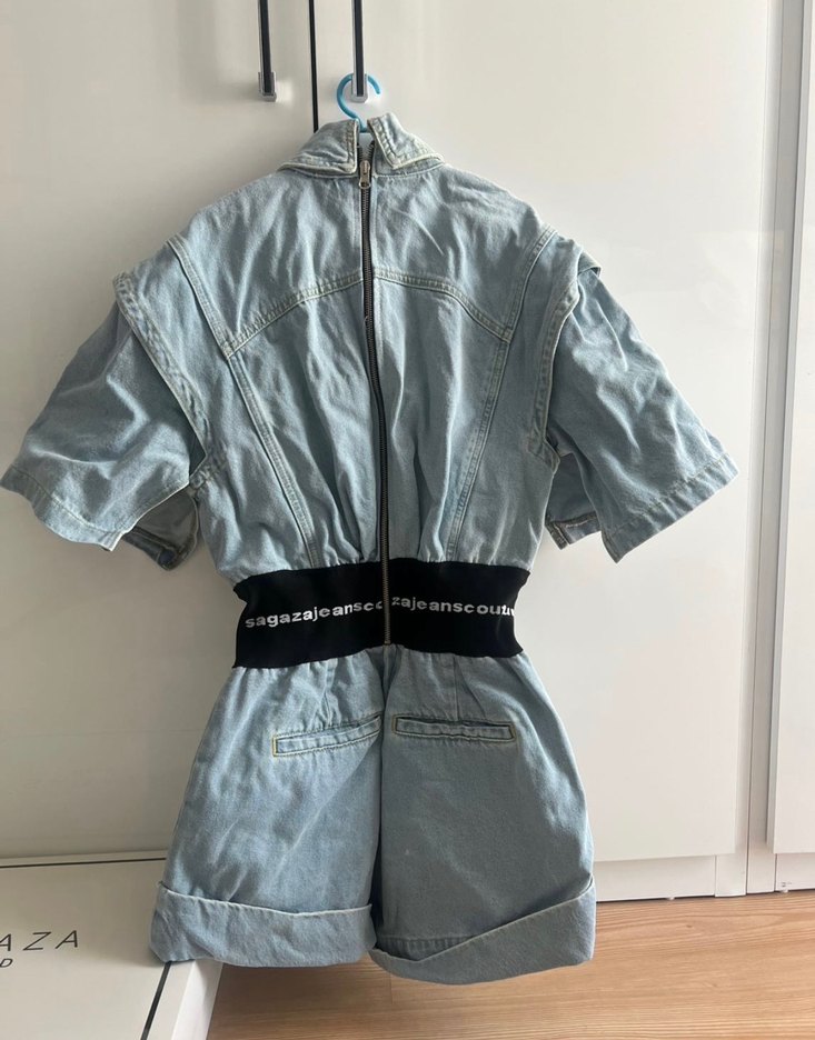 Sagaza Mavi Kemerli Kısa Kot Tulum - Görsel 3