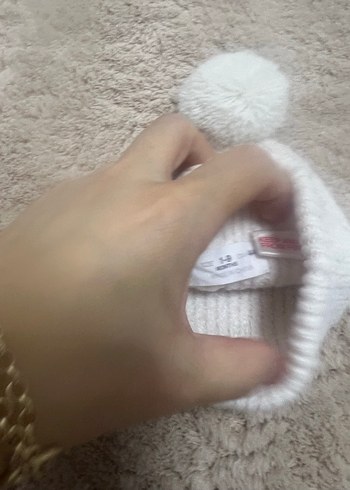 Bebek Beyaz Örgü Yün Bere - Görsel 3