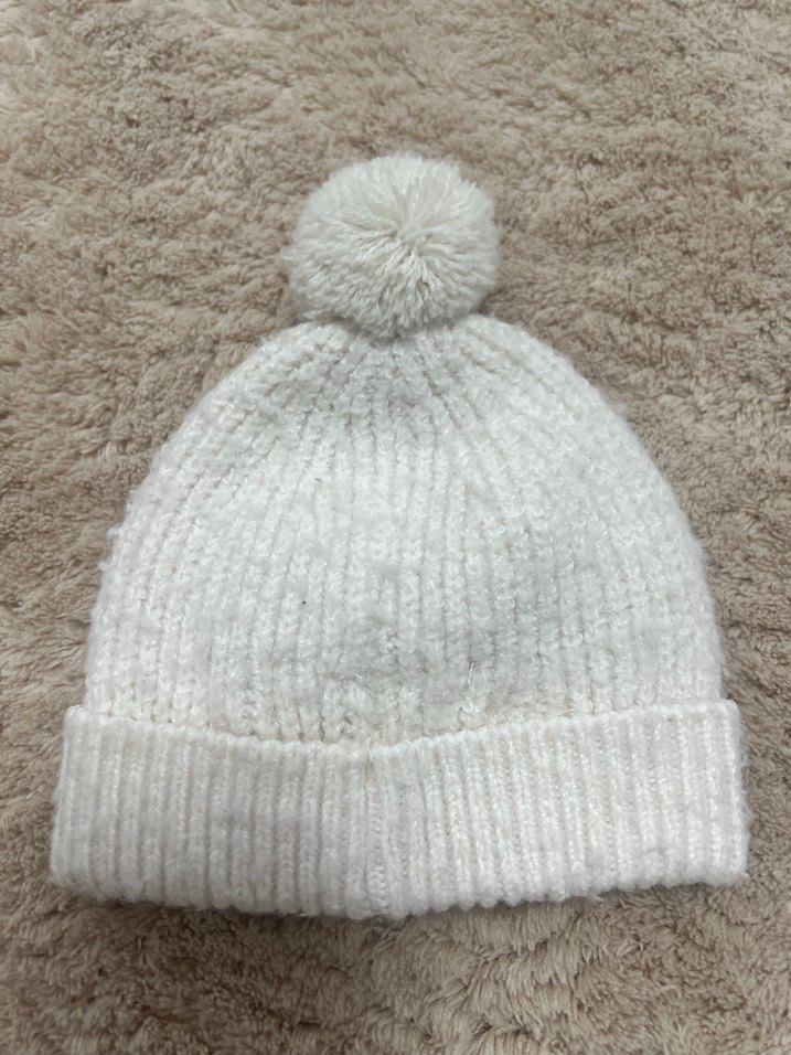 Bebek Beyaz Örgü Yün Bere - Görsel 2