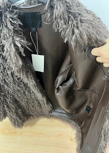 Kahverengi Yünlü Tüylü Kadın Midi Ceket - Görsel 8