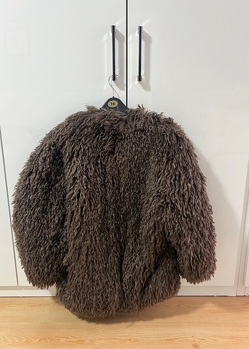 Kahverengi Yünlü Tüylü Kadın Midi Ceket - Görsel 6