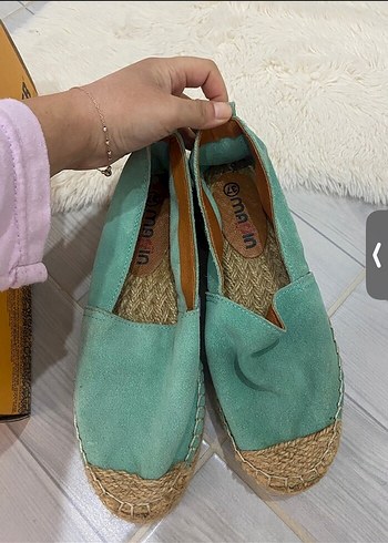 Turkuaz Süet Dolgu Topuklu Espadril