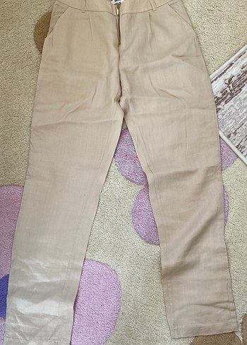 Bej Keten Kumaş Pantolon