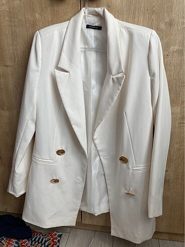 Trendyol krem uzun blazer ceket