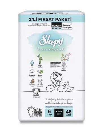 Sleepy Bebek Bezi Bio Naturel 6 Numara Xlarge 46'lı
