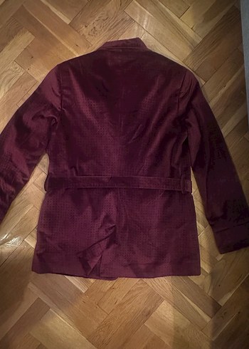 Bordo Kadife Kemerli Kadın Ceket - Görsel 4