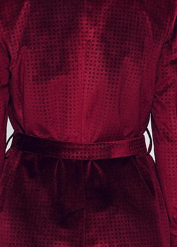 Bordo Kadife Kemerli Kadın Ceket - Görsel 2