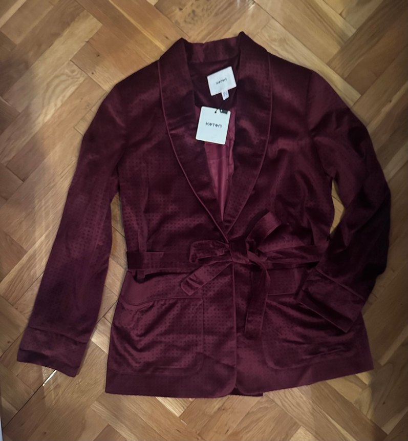 Bordo Kadife Kemerli Kadın Ceket - Görsel 3