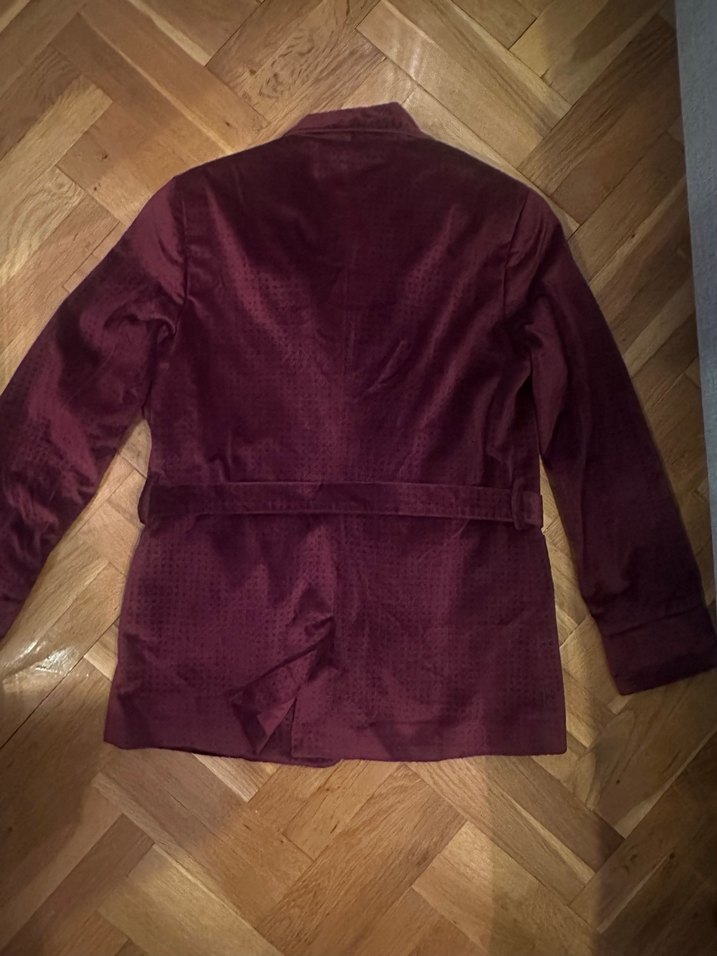 Bordo Kadife Kemerli Kadın Ceket - Görsel 4