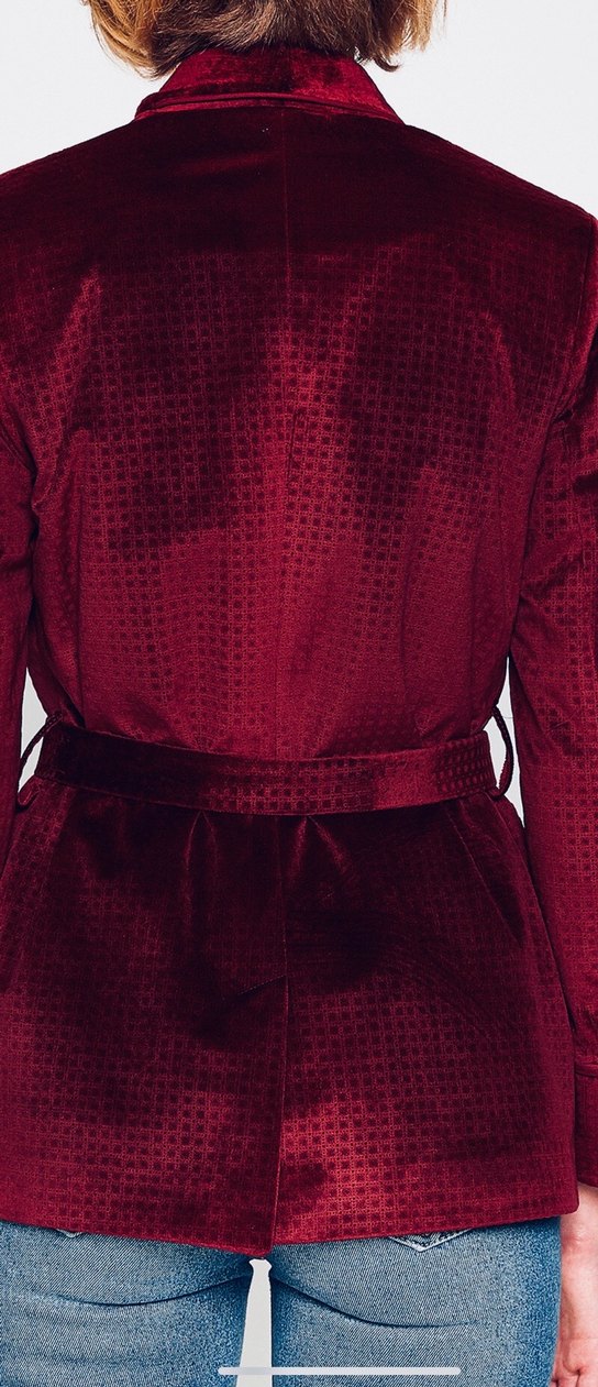 Bordo Kadife Kemerli Kadın Ceket - Görsel 2