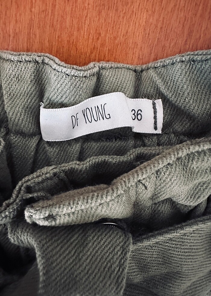 DeFacto Young yüksek bel haki denim şort - Görsel 4