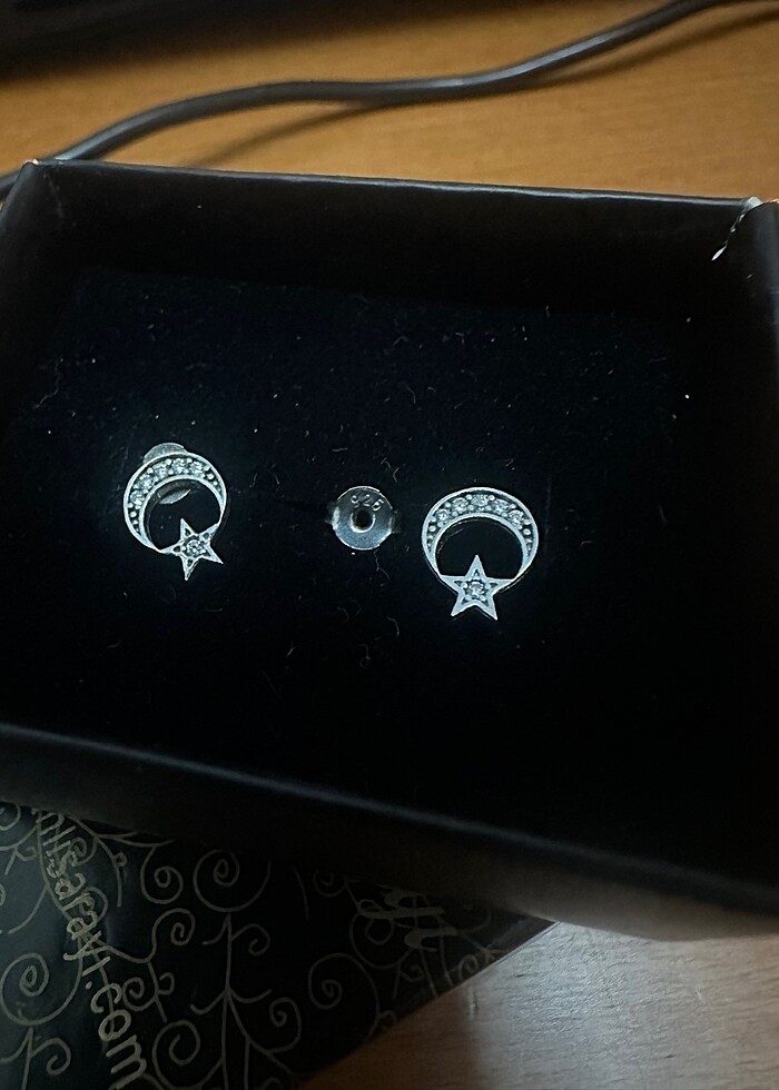 Ay yıldız taşlı gümüş küpe - Görsel 2